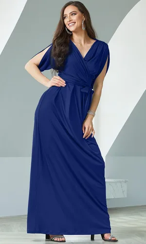 Vista 3 de KOH KOH Formal Short Sleeve Cocktail Flowy V-Neck Gown