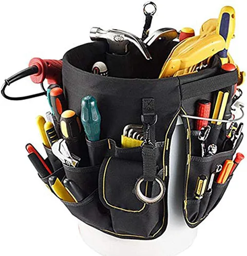 Vista 5 de Cubo de herramientas de jardinería, organizador de jardinería resistente con 56 bolsillos, bolsas de jardín 600D, portador de almacenamiento
