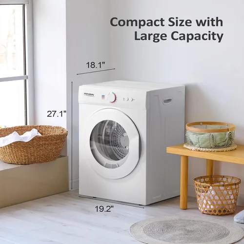 Vista 7 de Bonnlo Secadora de ropa compacta, secadora de ropa portátil de 1.8 pies cúbicos con bañera de acero inoxidable, secadora de ropa de carga frontal