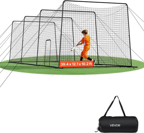 Vista 11 de VEVOR Jaula de bateo de béisbol,Red profesional de entrenamiento de bateo de béisbol de sóftbol,Red de entrenamiento de bateo de PE cerrada de alta