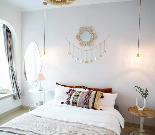 Vista 6 de Mkono - Espejo de pared colgante con flecos de macramé