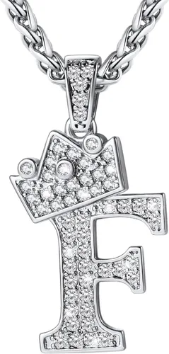 Vista 20 de U7 Crown Initial Number Necklace for Men Women A-Z Letter Pendant Chain a. Oro
