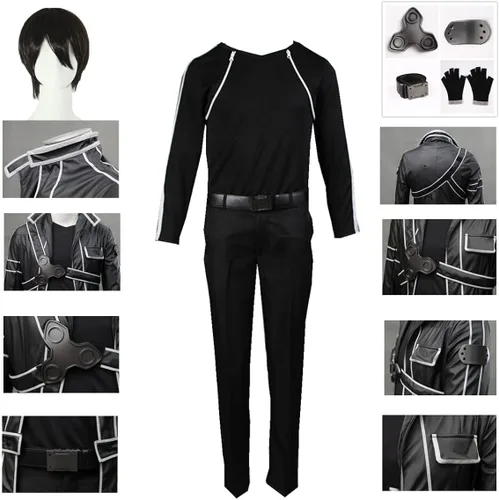 Vista 2 de Disfraz de Kirito de piel sintética para hombre, talla de EE. UU