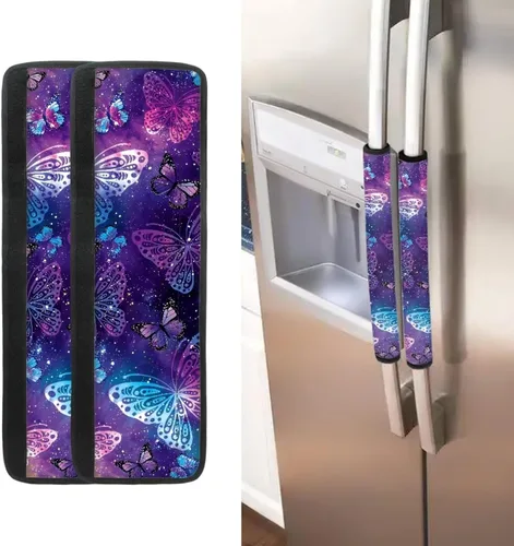 Vista 23 de Juego de 2 fundas para manija de puerta de refrigerador con estampado de copos de nieve de aguacate, protector de manija de puerta de cocina lavable