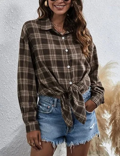 Vista 4 de HangNiFang - Camisas de franela para mujer, de gran tamaño, con botones, a cuadros