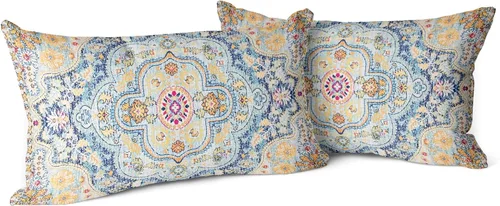 Vista 13 de Snycler Fundas de Almohada Decorativas Bohemias 16x16 pulgadas Juego de 2 Patrón de Alfombra Bohemia de Doble Cara Algodón Suave Funda de Cojín
