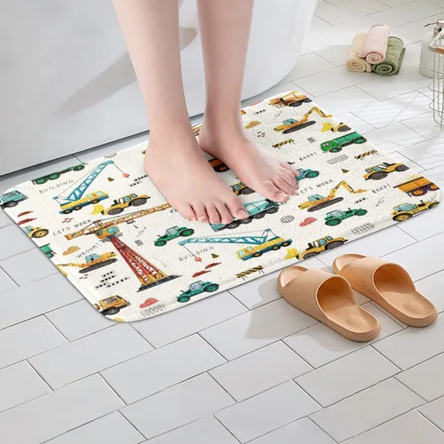 Vista 4 de Tapete de baño para excavadora para niños, alfombra de puerta de tractor, maquinaria para camiones, alfombras de baño de vehículos de construcción