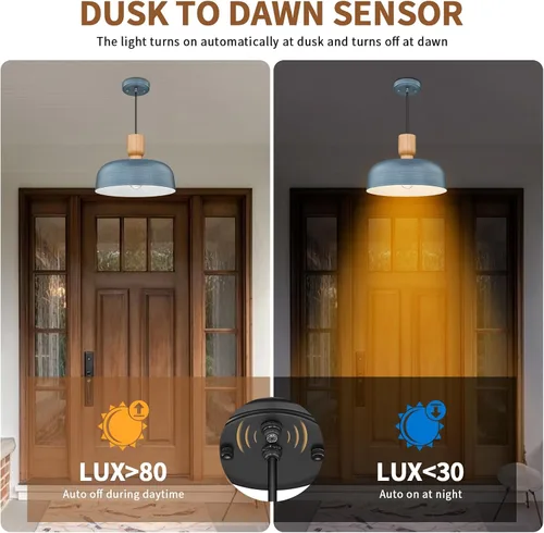 Vista 2 de Darkaway Luminarias Colgantes Industriales del Anochecer al Amanecer para Techo con Pantalla de Metal Martillado, Luz Colgante Azul para Iluminación