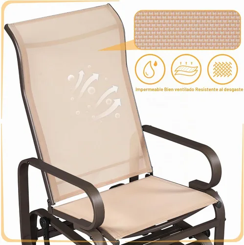 Vista 8 de Yaheetech Juego de 1 mecedora para exteriores con asiento tipo cabestrillo