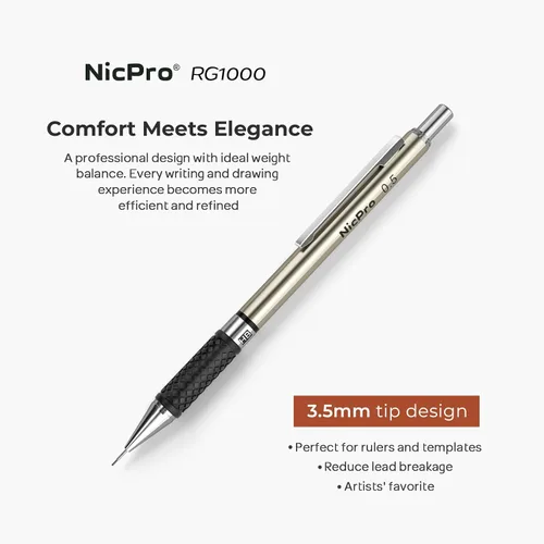 Vista 2 de Nicpro Juego de lápices mecánicos artísticos de 0.020 in en estuche de almacenamiento, 3 lápices de dibujo de metal con 6 recambios HB de tubo, 3