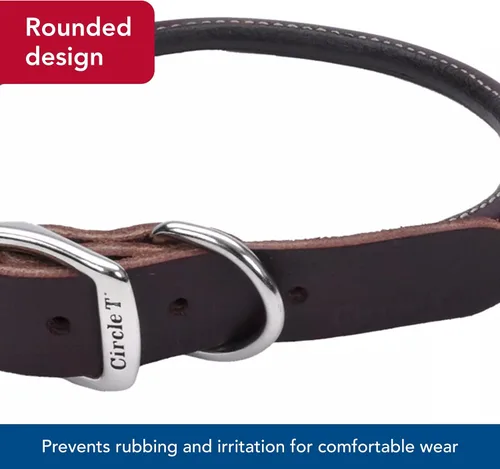 Vista 4 de Coastal Pet - Circle T - Collar redondo de cuero para perro con herrajes de latón macizo, Latigo, 1" x 22