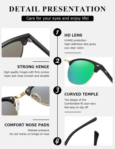 Vista 89 de AEVOGUE Gafas de sol polarizadas para mujeres y hombres semi marco retro gafas de sol AE0369