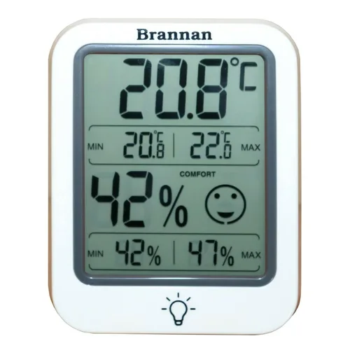 Vista 2 de Brannan Termómetro digital para habitación, higrómetro, medidor de humedad interior, temperatura precisa, grabación máxima, mínimo
