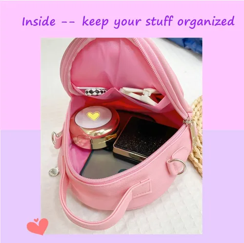Vista 2 de Bolsa cruzada con parche de arcoíris y cara feliz para niñas, bolso cruzado pequeño para niñas pequeñas, bolso pequeño para teléfono, Rosado