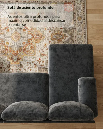 Vista 5 de Sofás seccionales en forma de U para sala de estar, sofá modular moderno de 112 pulgadas, sofá de felpilla gris oscuro con diván doble