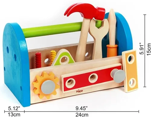 Vista 3 de Caja de herramientas Hape de madera del niño y juego de accesorios
