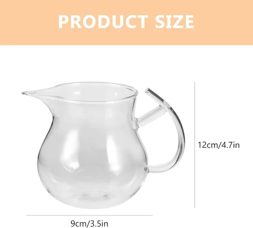 Vista 6 de Alipis Jarra de leche de vidrio grueso resistente al calor, taza transparente de 12 onzas para cocina, té, café, 4.72 x 3.54 x 3.34 pulgadas