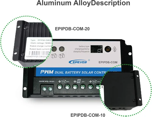 Vista 6 de EPEVER Medidor MT-1 remoto con pantalla LCD para controlador de carga solar EPIPDB-COM Serie 10A/20A Sistema de carga de panel solar de doble batería