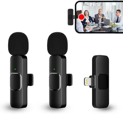 Vista 10 de PQRQP Micrófono Lavalier inalámbrico profesional 3 en 1 para iPhone/Android/cámara, micrófonos inalámbricos, mini micrófono, calidad de sonido