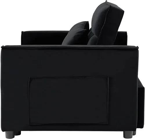Vista 7 de Sofá cama biplaza de terciopelo convertible y moderno con cama desplegable, respaldo ajustable y 2 almohadas lumbares, para espacios pequeños