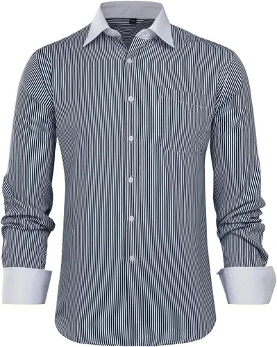 Vista 3 de Cloudstyle Camisa de vestir para hombre Slim Fit Botón Down Stripe Checked Shirt