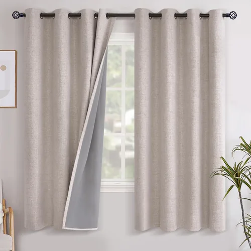 Vista 57 de YoungsTex - Cortinas opacas de lino para dormitorio, oscurecimiento de la habitación, cortinas con textura de lino, paneles con aislamiento térmico