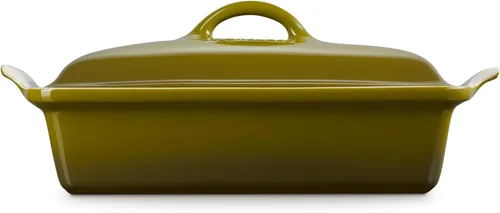 Vista 4 de Le Creuset Stoneware Heritage - Cacerola rectangular cubierta, 4 cuartos de galón., oliva
