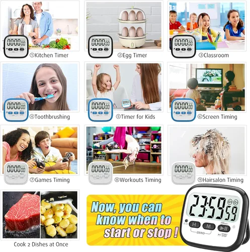 Vista 6 de AyayaBoss Paquete de 2 temporizadores magnéticos de cocina para cocinar, cronómetro digital de cuenta regresiva para niños, profesores, aula