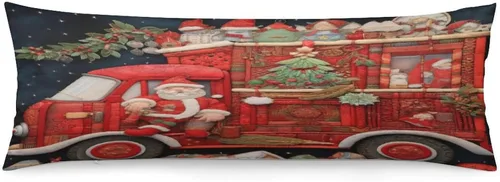Vista 15 de Funda de almohada corporal con diseño de camión rojo de Navidad en estilo de collages textiles, lavable a máquina con cremallera, funda de almohada