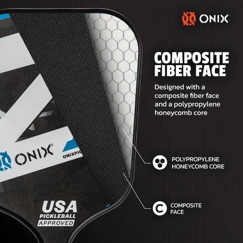 Vista 4 de Onix Graphite Z5 - Paleta de pickleball de fibra de carbono con forma de cuerpo ancho, núcleo de panal y cara de grafito ONIX Paleta de pickleball