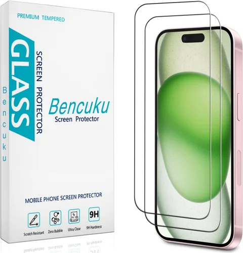Vista 8 de (2 unidades) Protector de pantalla para iPhone 15 de vidrio templado de 6.1 pulgadas, fácil de instalar, sin burbujas, dureza 9H