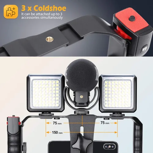 Vista 6 de Zeadio Soporte para smartphone con agarre estabilizador, soporte de trípode para video de celular, con obturador remoto inalámbrico para todos