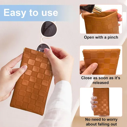 Vista 4 de Estuche para lentes de sol suaves para mujer, 4 piezas, portátil, con parte superior apretable, a cuadros