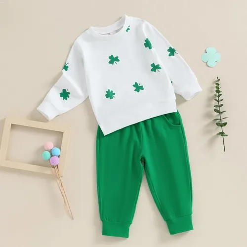 Vista 2 de Ropa para el día de San Valentín para bebé, sudadera de manga larga con letras, pantalones deportivos elásticos para otoño e invierno