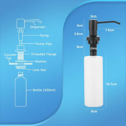 Vista 6 de CREA Dispensador de jabón para platos para fregadero de cocina, juego de dispensador de jabón de cocina integrado con tubo de 39 pulgadas, botella