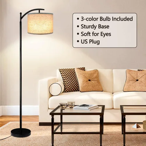 Vista 7 de Rottogoon - Lámpara de pie para sala de estar, lámpara de pie LED con 2 pantallas para dormitorio, incluye bombilla LED de 9 W - Negro Sombra