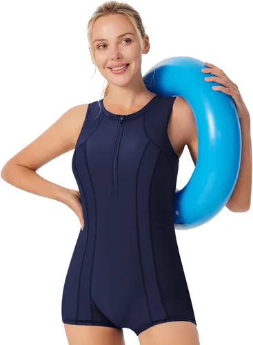 Vista 5 de JACK SMITH Trajes de baño modestos de una pieza para mujer, con cremallera frontal, atlético, deportivo, con boyleg