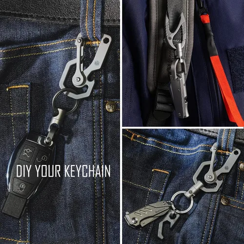 Vista 6 de KeyUnity KM13 Swivel Keychain with D Ring Key Shackle, Titanium Rotatable Key Organizer