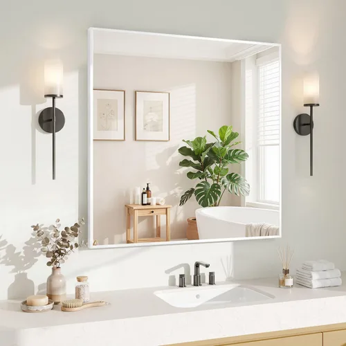 Vista 40 de Koonmi Espejo de pared rectangular negro, espejo de baño de 20 x 30 pulgadas, espejo de tocador con marco de aluminio para entrada, sala de estar