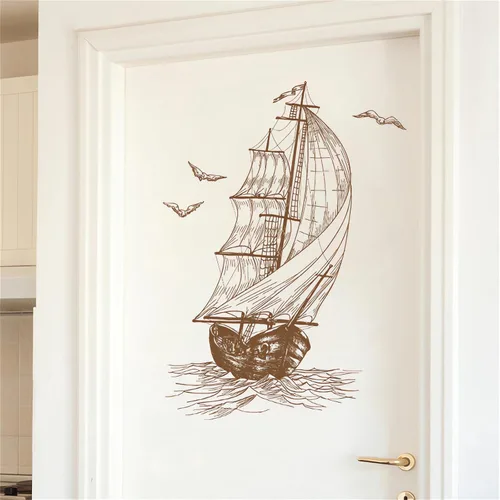 Vista 4 de Calcomanías de pared con diseño de gaviota, diseño de un velero, sacinora Travel Adventure, inspirador Wanderlust Velero, calcomanías de pared