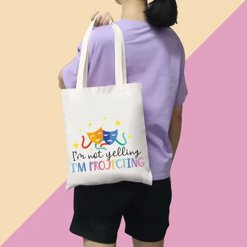 Vista 2 de BDPWSS Bolsa de teatro Drama Actor Actriz Regalo Comedia Tragedia Máscara Bolsa de teatro Bolsa de viaje I'm Not Yelling I'm Projecting