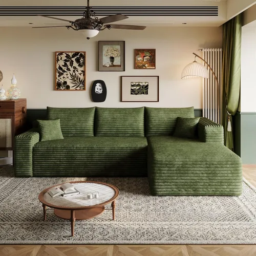Vista 30 de Sofá modular en forma de L de 96 pulgadas con diván, moderno y cómodo sofá de pana para sala de estar, sofá de espuma viscoelástica, no requiere