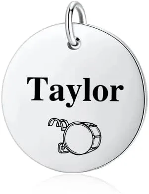 Vista 2 de Base Drum Charm, Personalized Engraved Stainless Steel Base Drum Name Charm, DIY, Music Gift for Musicians, Base Drum Players, Marching Band