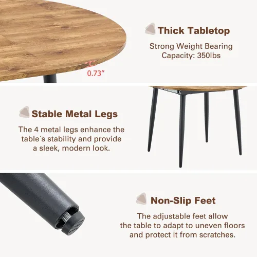 Vista 5 de FURNITO Juego de mesa de comedor de madera para 4, mesa extensible redonda a ovalada de 42 a 54 pulgadas con 4 sillas de tela, juego de comedor 4