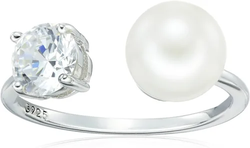 Vista 8 de Amazon Essentials Anillo de perlas de agua dulce con circonita cúbica de plata esterlina chapada en platino (anteriormente colección Amazon)