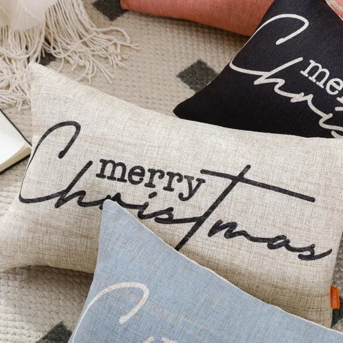 Vista 7 de Funda de almohada decorativa de Navidad de 12 x 20 pulgadas, funda de almohada lumbar de poliéster de Navidad, funda de cojín de granja para sofá