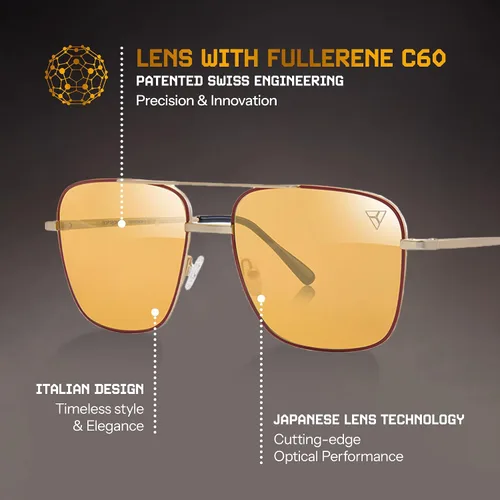 Vista 2 de Hyperlight Aviator Red Fullerene C60 UV & bluelight - Lentes de sol de lujo unisex para mujer, gafas de sol de diseño para hombres. Gafas de sol