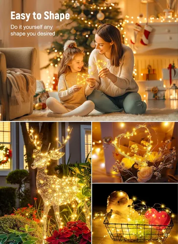 Vista 4 de Minetom Guirnalda de luces parpadeantes enchufables, 100 luces LED USB de Blanco cálido - Control remoto