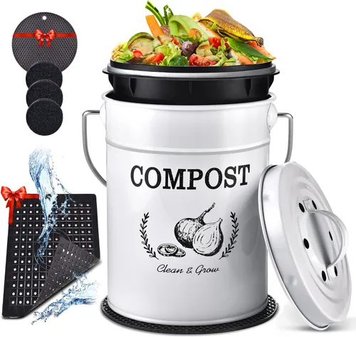 Vista 7 de AOSION Contenedor de compostaje para encimera de cocina, contenedor de compostaje interior resistente al olor con tapa y bolsas de compost