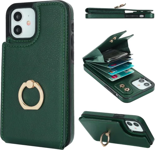 Vista 13 de Folosu Funda compatible con iPhone 12/12 Pro con soporte para tarjetas, rotación de 360°, soporte de anillo de dedo con función atril, protección